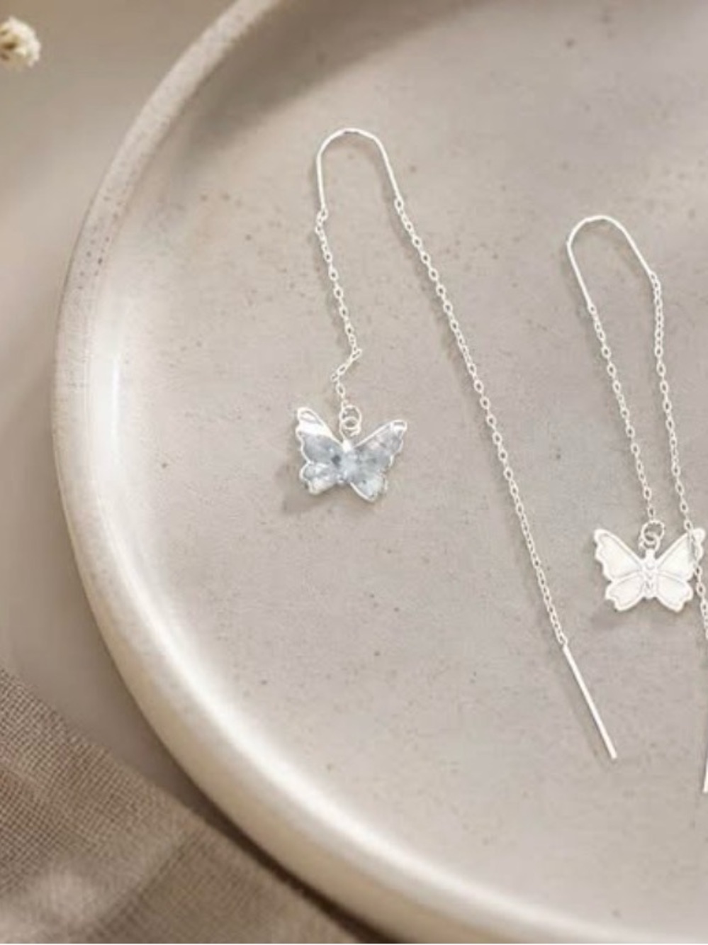 Sterling Silver Butterfly Threader Earrings - silver